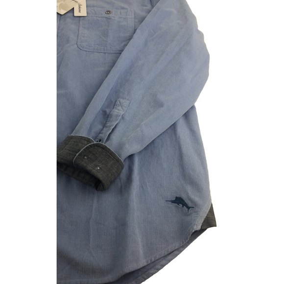 Tommy Bahama Mens Coastline Cord Corduroy Shirt Large Long Sleeve Flip Cuff Blue - Picture 6 of 9